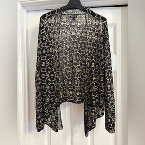 Lucky Brand Black and Cream Open-Front Sweater